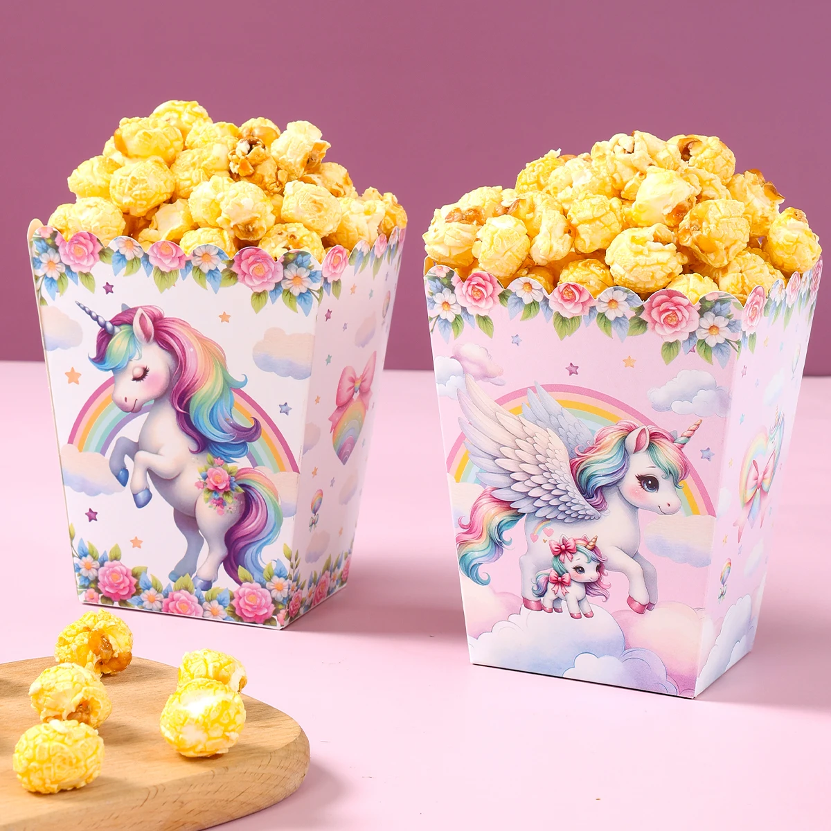 Caja de palomitas de maíz de unicornio, decoración para fiesta de 1er cumpleaños, BabyShower, unicornio arcoíris, suministros para fiesta de boda, 10 Uds. - imagen 2
