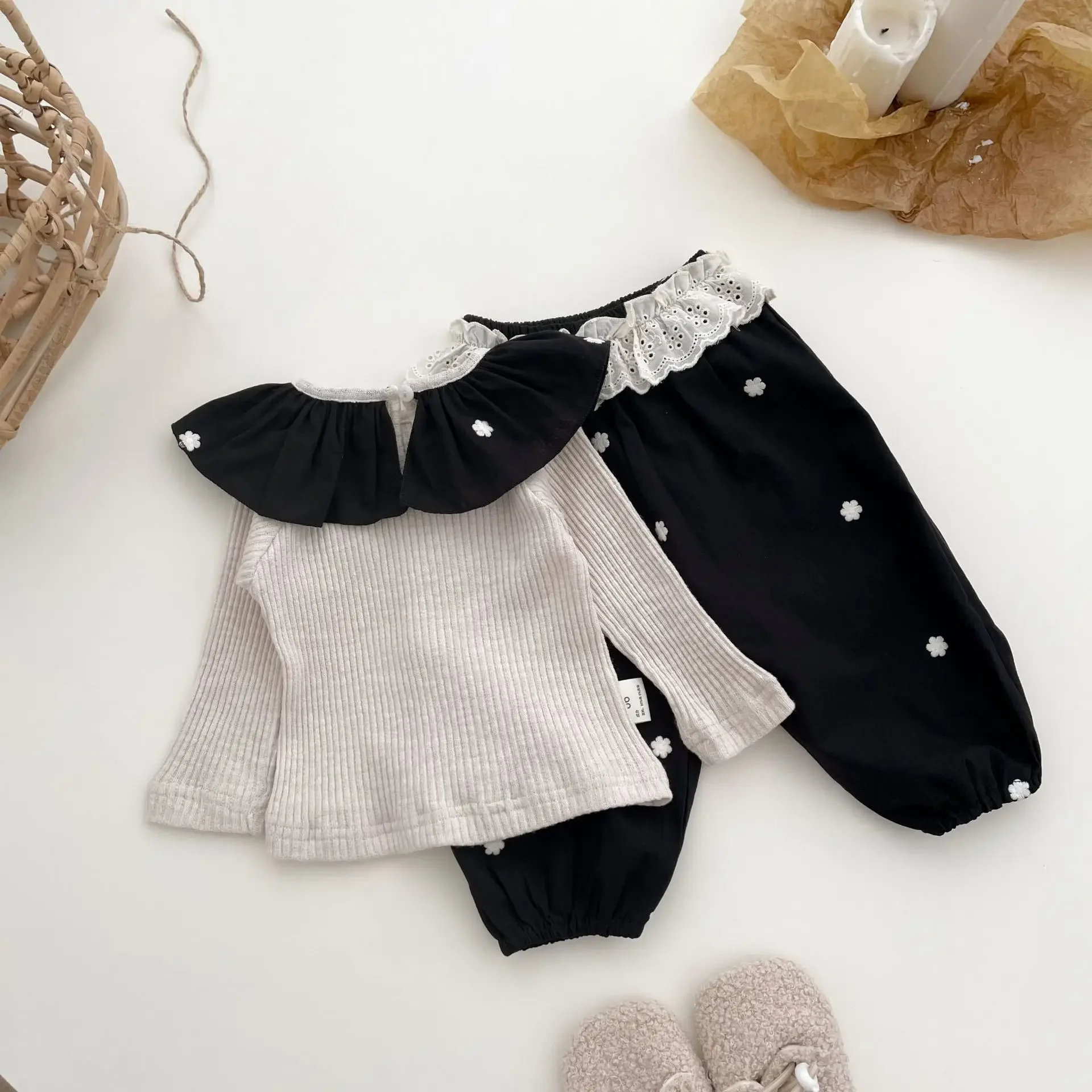 MILANCEL, pantalones de primavera y otoño para bebés de 0 a 3 años, pantalones de encaje con retales de flores bordadas para niñas, ropa para niñas, blusa opcional - imagen 5