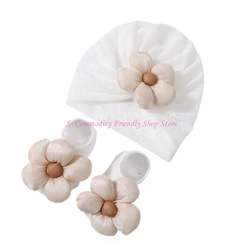 85AE Baby Headscarf Caps Stylish Girls Bonnet Hat Fashion Headwear with Socks Set - imagen 2