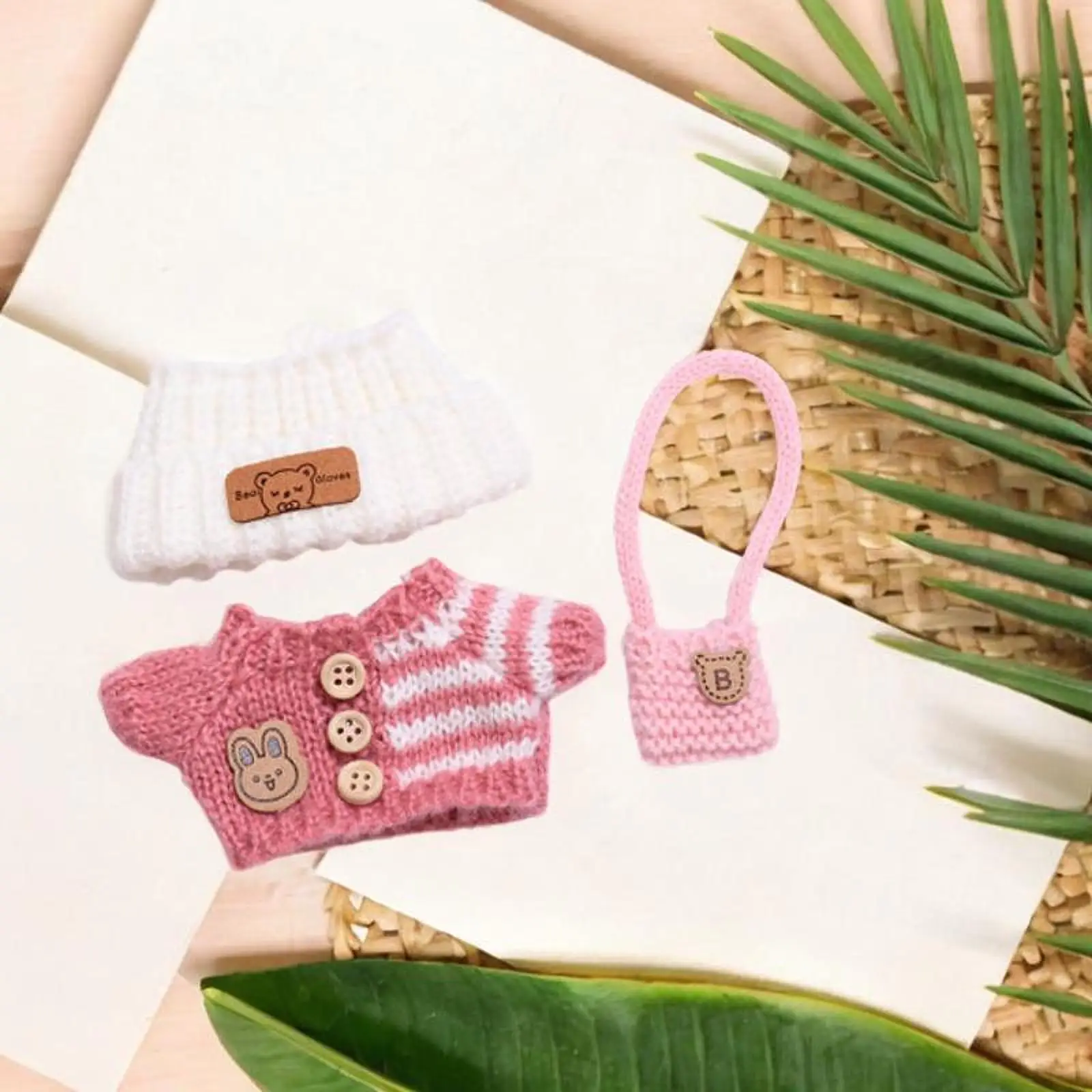 3 Pieces Fashion Dolls Sweater and Hat Bag Miniature Clothes Costume for 15-17cm Dolls