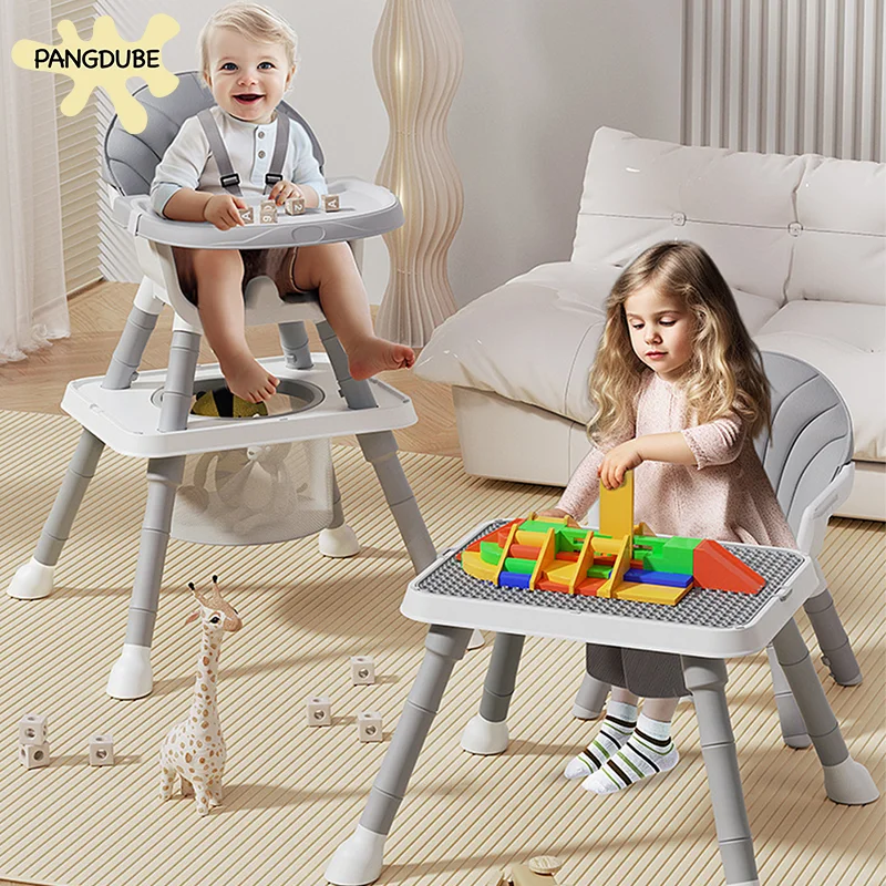 PANGDUBE Trona de bebé 7 en 1 para cena, silla multifuncional para bloques de construcción de bebé, mesa y silla baja, bebé aprende a pie