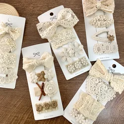 Nueva versión coreana, horquilla de tela de encaje de Color té de la leche, horquilla con lazo para niña, Clip de flequillo de encaje blanco versátil