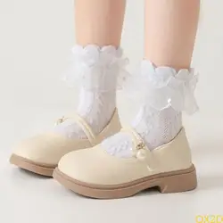 QX2D Calcetines encaje doble capa para niñas - Algodón suave