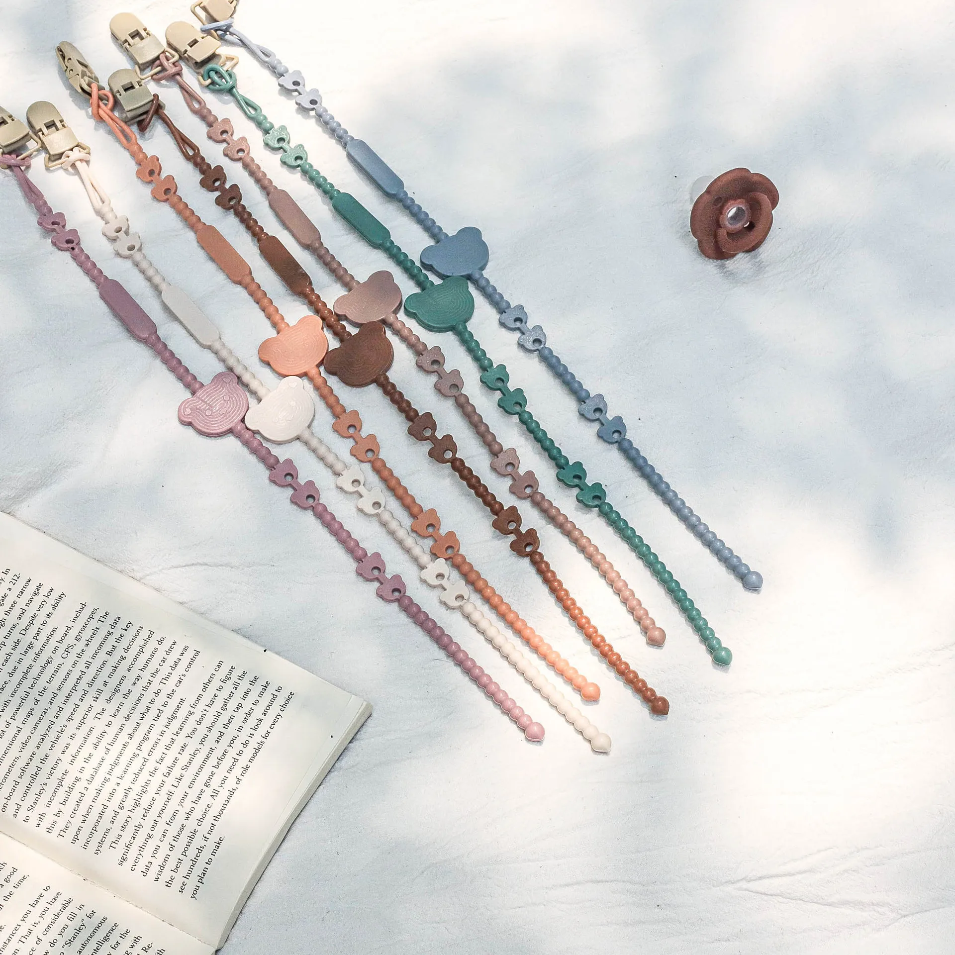 Cadena antipérdida de silicona suave, correas ajustables, soporte para chupete, cadenas para botellas, mordedor para bebé, juguete, cordón, soporte para pezones, cochecito