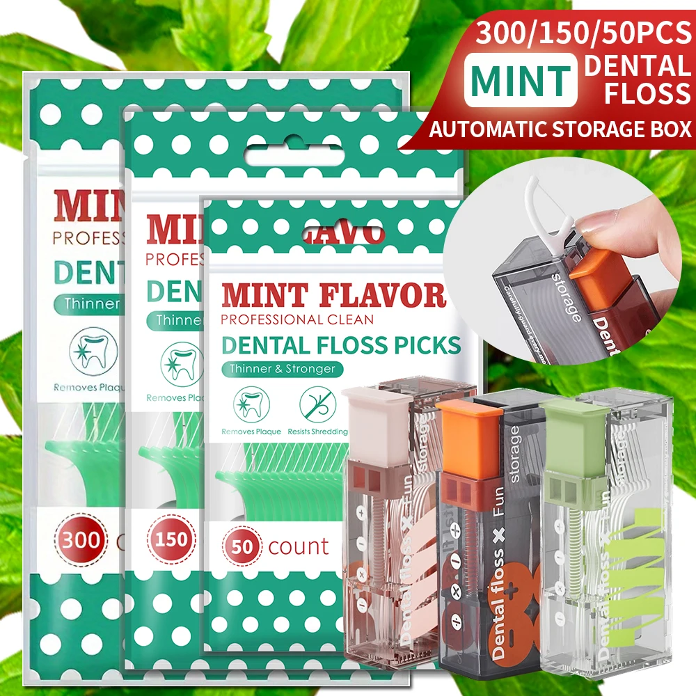 【 Caja de almacenamiento automática de hilo dental】 Barra de hilo dental de menta pimienta ultrafina - Caja de almacenamiento emergente automática de hilo dental desechable