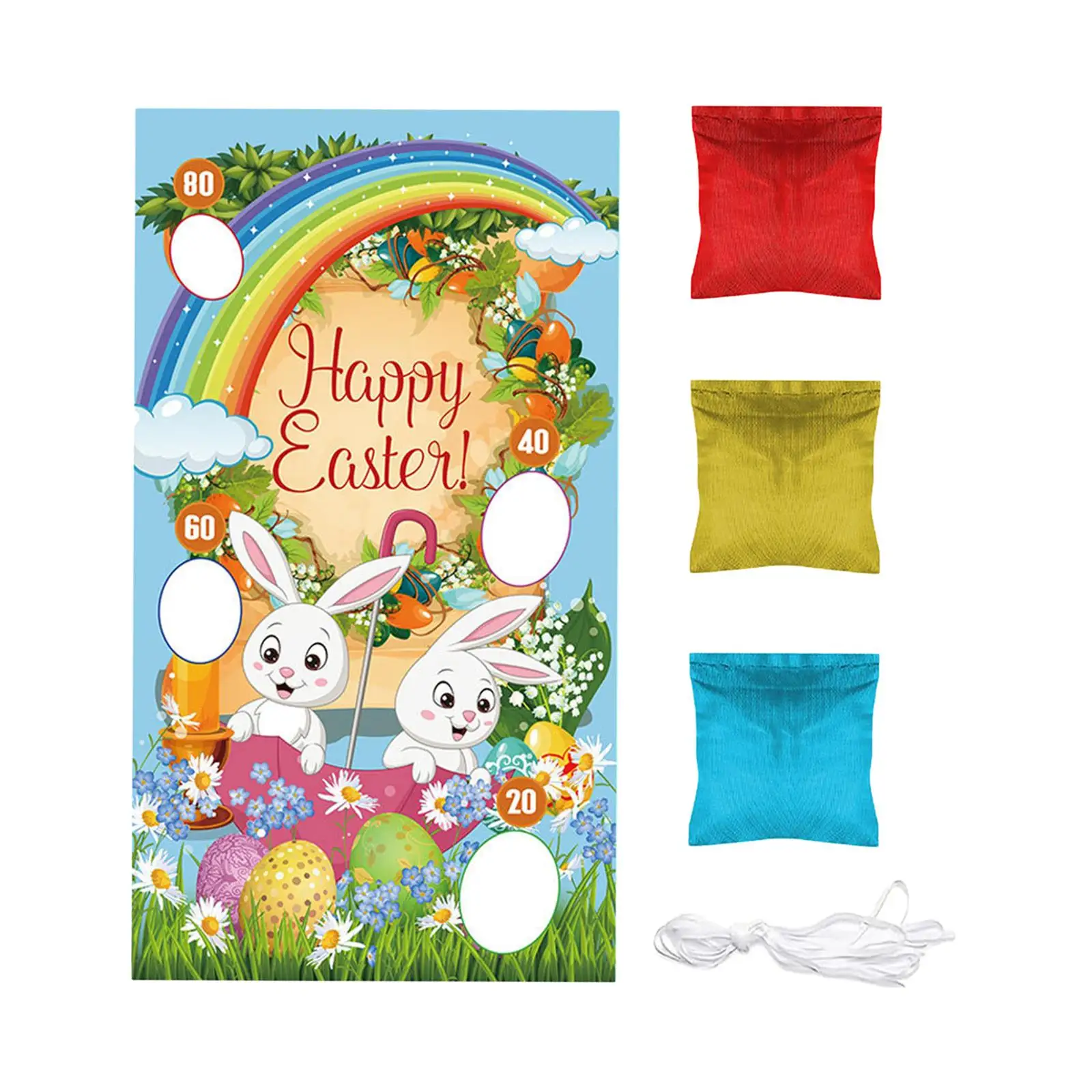 Toss Game Banner with 3 Bean Bags Carnival Activity Photo Props Backdrop Kids Throwing Banner for Camping Games Outside Toys