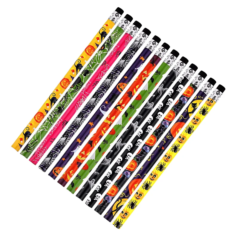 36 Uds. Lápiz HB estilo Halloween con sacapuntas manuales de plástico de Color aleatorio papelería de Halloween recompensas bonitas recuerdo de fiesta ZYF - imagen 2