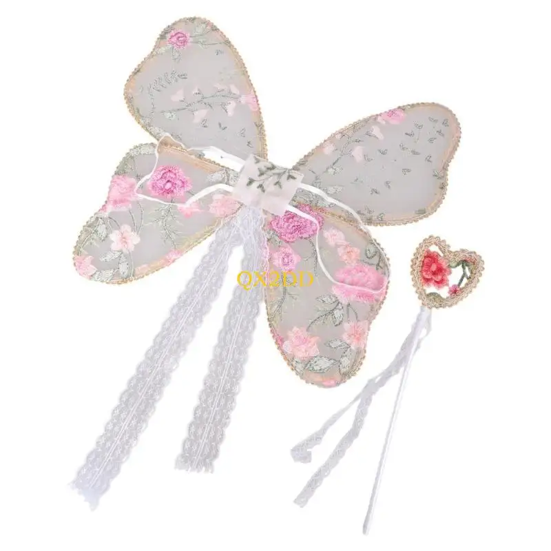 QX2D Disfraz de ángel para niña con encaje bordado, multicolor - imagen 4