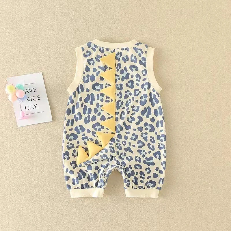 Mameluco Unisex con estampado ligero de verano para bebé, mono sin mangas con bonito dinosaurio de dibujos animados, camiseta sin mangas transpirable para bebés - imagen 2