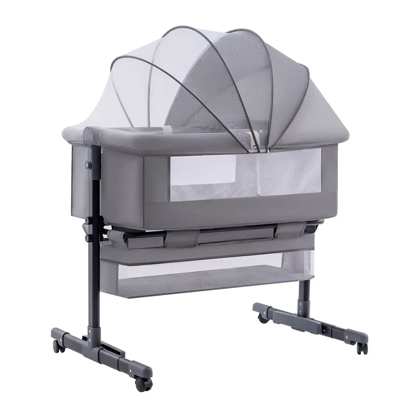 Venta al por mayor, cuna portátil para bebé, cama móvil plegable para niños, cama mecedora grande con empalme multifuncional para bebé