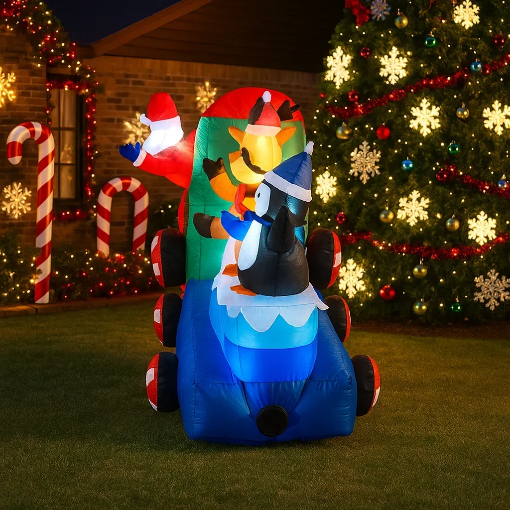 6,8 pies decoración navideña al aire libre Reno Santa Claus pingüino tren luces inflables decoración navideña hogar patio adornos de Navidad - imagen 3