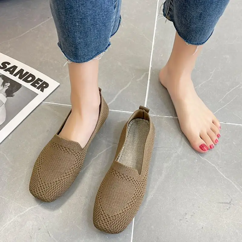 Zapatos planos de primavera y otoño, zapatos planos de ocio a la moda para mujer, zapatos de Boutique sin cordones cómodos elásticos con punta cuadrada - imagen 5