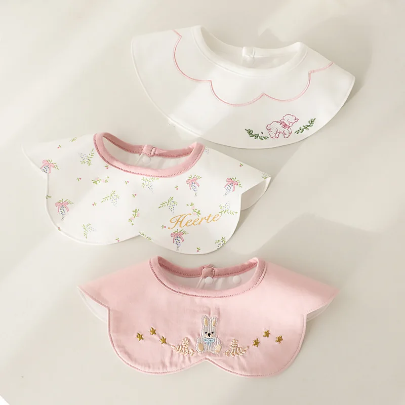 Baberos de algodón para bebé, paños para eructar bordados de dibujos animados, hebilla ajustable, bufanda para bebé, cuidado de la Saliva, toalla, accesorios para niños, 3 uds. - imagen 2