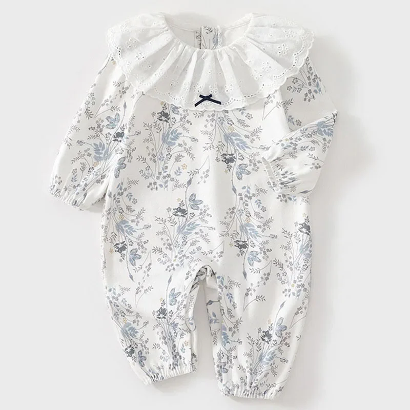 Ropa de primavera y otoño para niña de 0 a 6 meses, monos de manga larga con estampado de flores y cuello de muñeca, moda coreana, artículos para recién nacidos B104