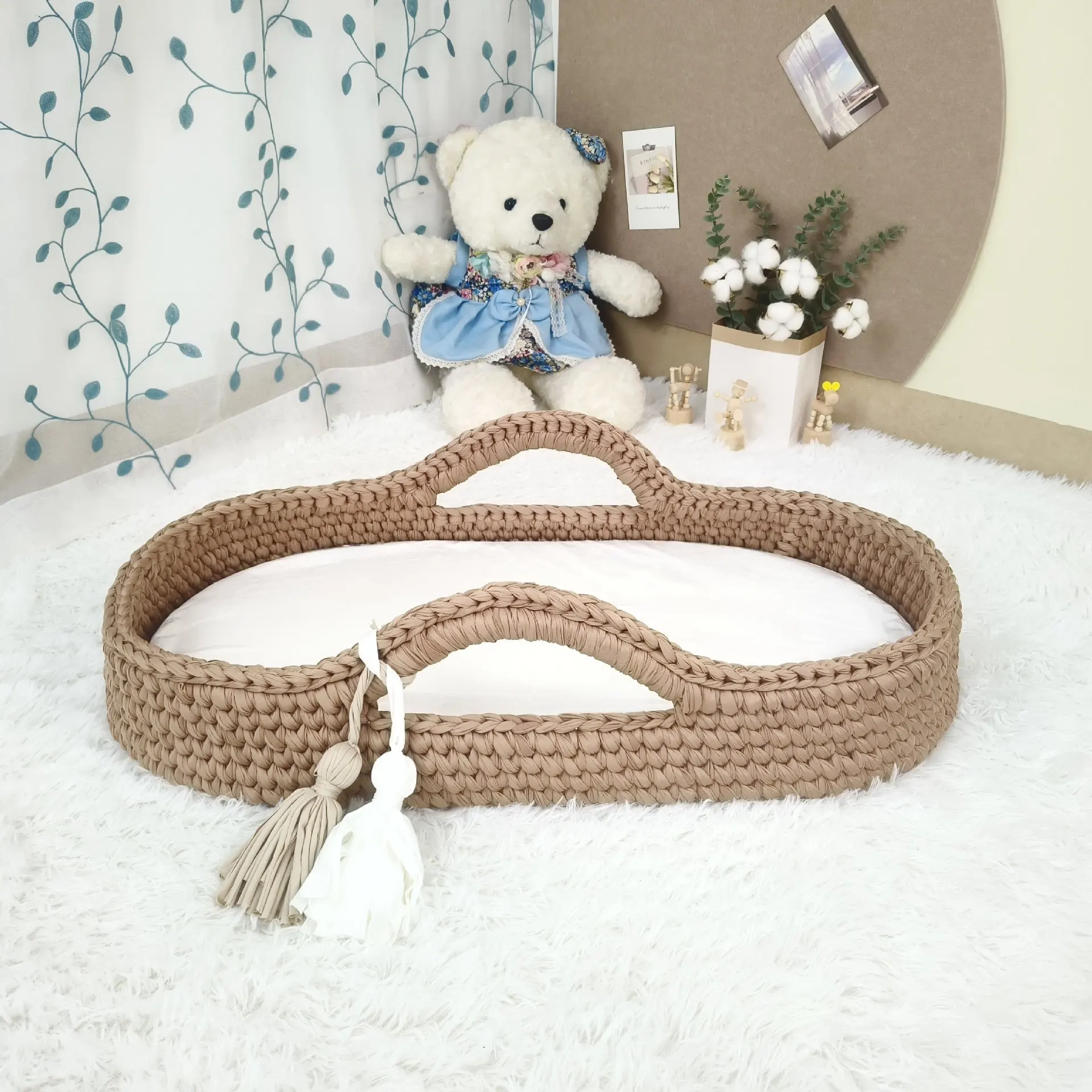 Cesta portátil de cuerda de algodón para cambiar pañales de bebé recién nacido, cuna para recién nacido, cesta para cambiar pañales tejida a mano, cesta para dormir - imagen 3