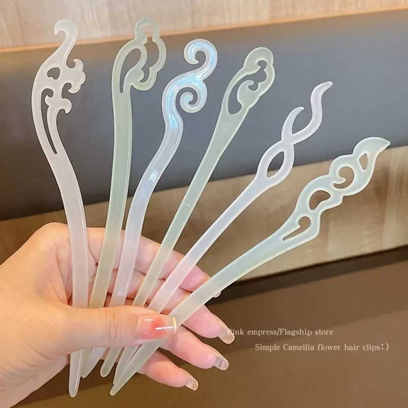 Horquillas de madera de estilo Retro chino, herramientas para el cabello femeninas, horquillas de conejo de Jade chino antiguo, horquilla Hanfu, accesorios para el cabello - imagen 2