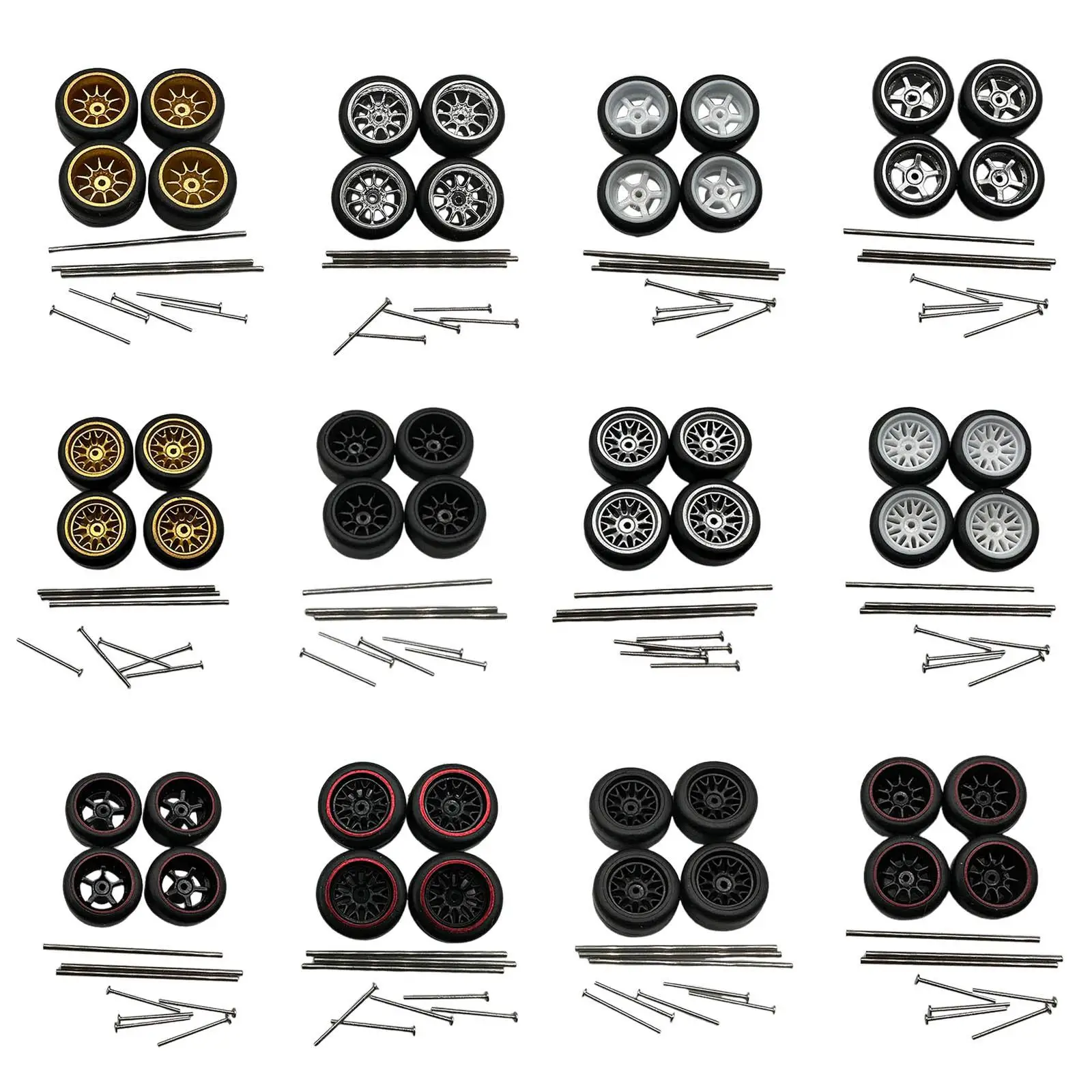 4x ruedas y neumáticos de coche RC, pieza de actualización RC, modelo de ruedas, accesorios de coche de aleación RC para coche 1/64, accesorios DIY, piezas de repuesto