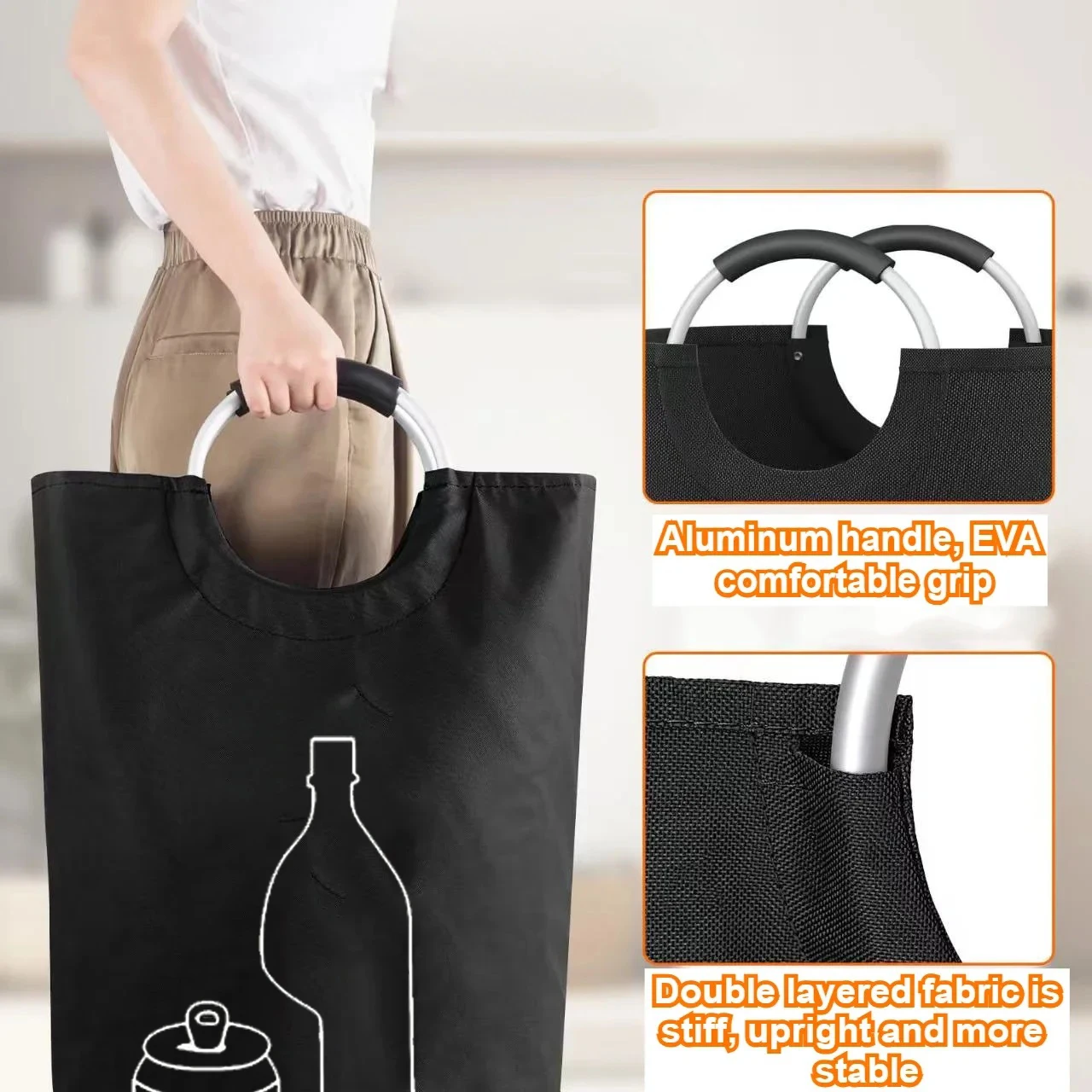 Cesta de almacenamiento de botellas vacía, bolsa recolectora de botellas de agua residual de cocina plegable con mango de aluminio, contenedor de gran capacidad - imagen 3