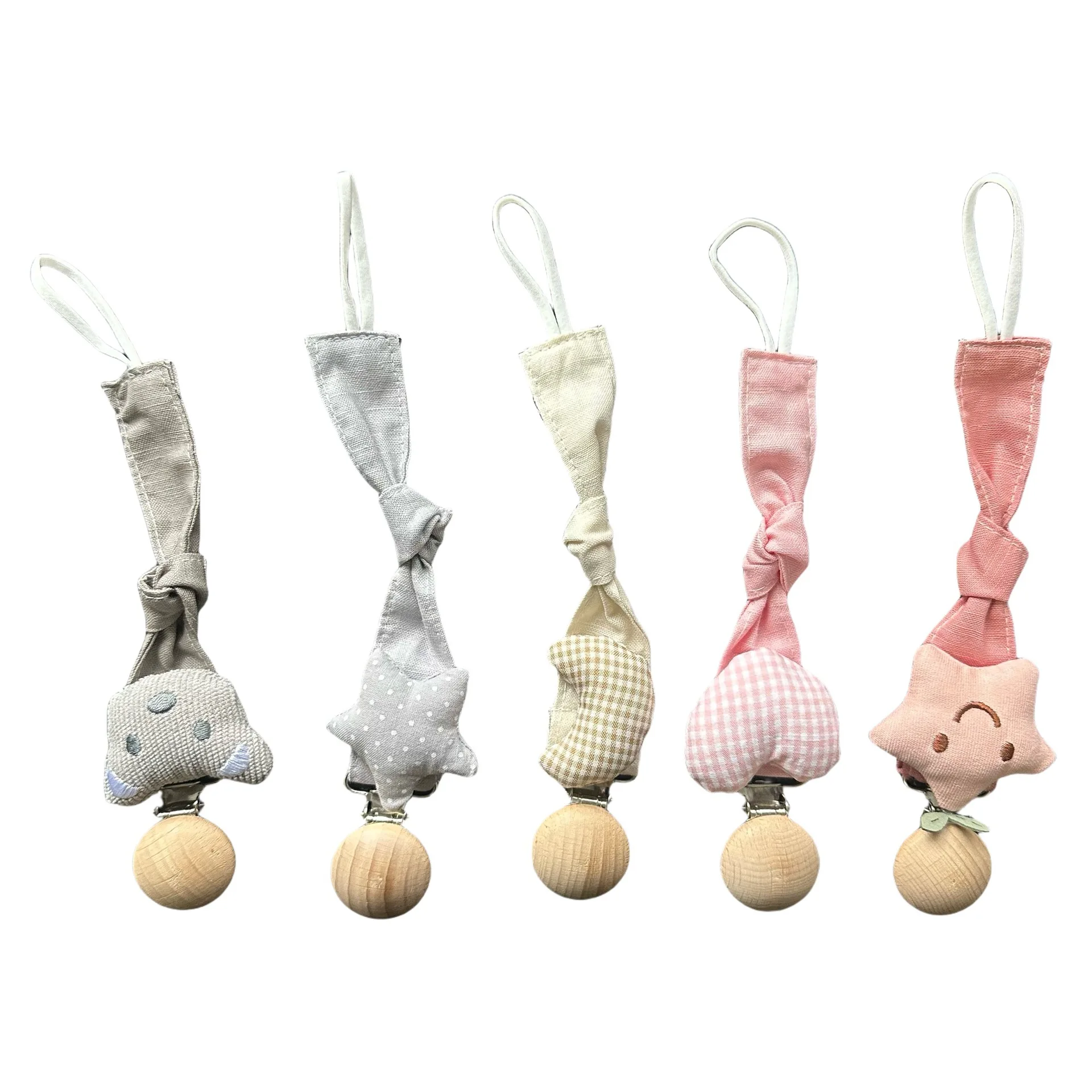 Chupete de tela de 21cm para bebé, cadena con Clip de algodón, soporte de estilo campestre de dibujos animados, hecho a mano, regalo de Navidad para niñas, venta al por mayor