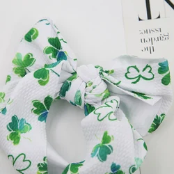 Diadema verde San Patricio con lazo trébol en tela bala para bebés