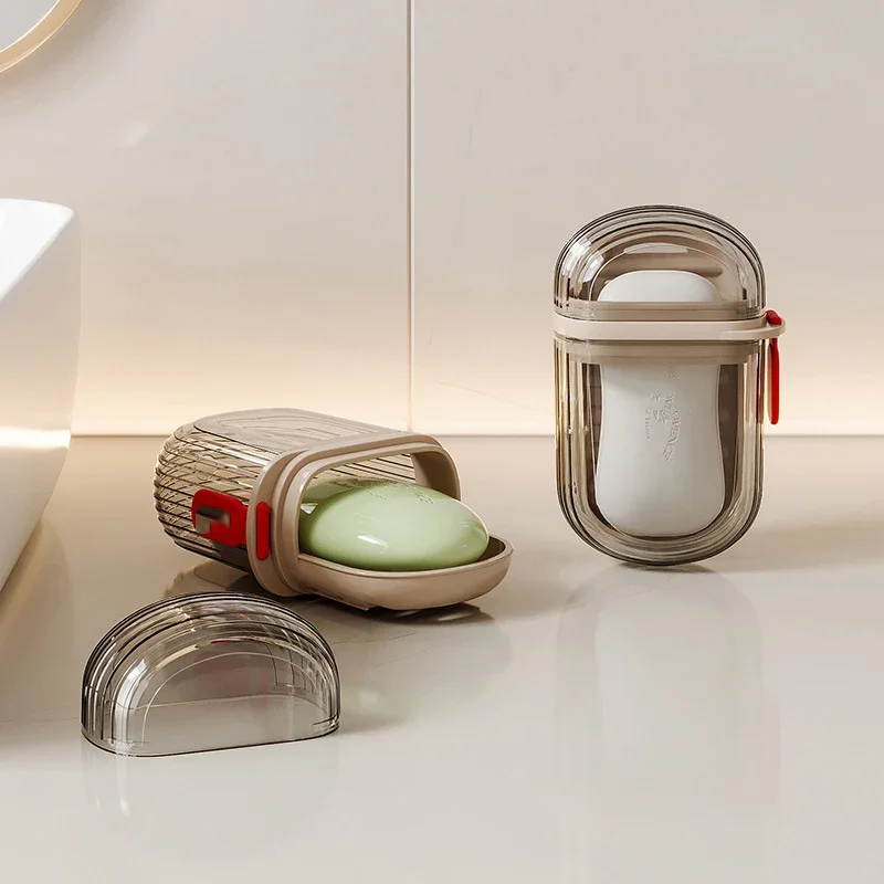 Bandeja de jabón portátil a prueba de fugas, bandeja de drenaje para el baño del hogar, caja de jabón transparente con tapa para acampar y viajar, 1/5 Uds. - imagen 4