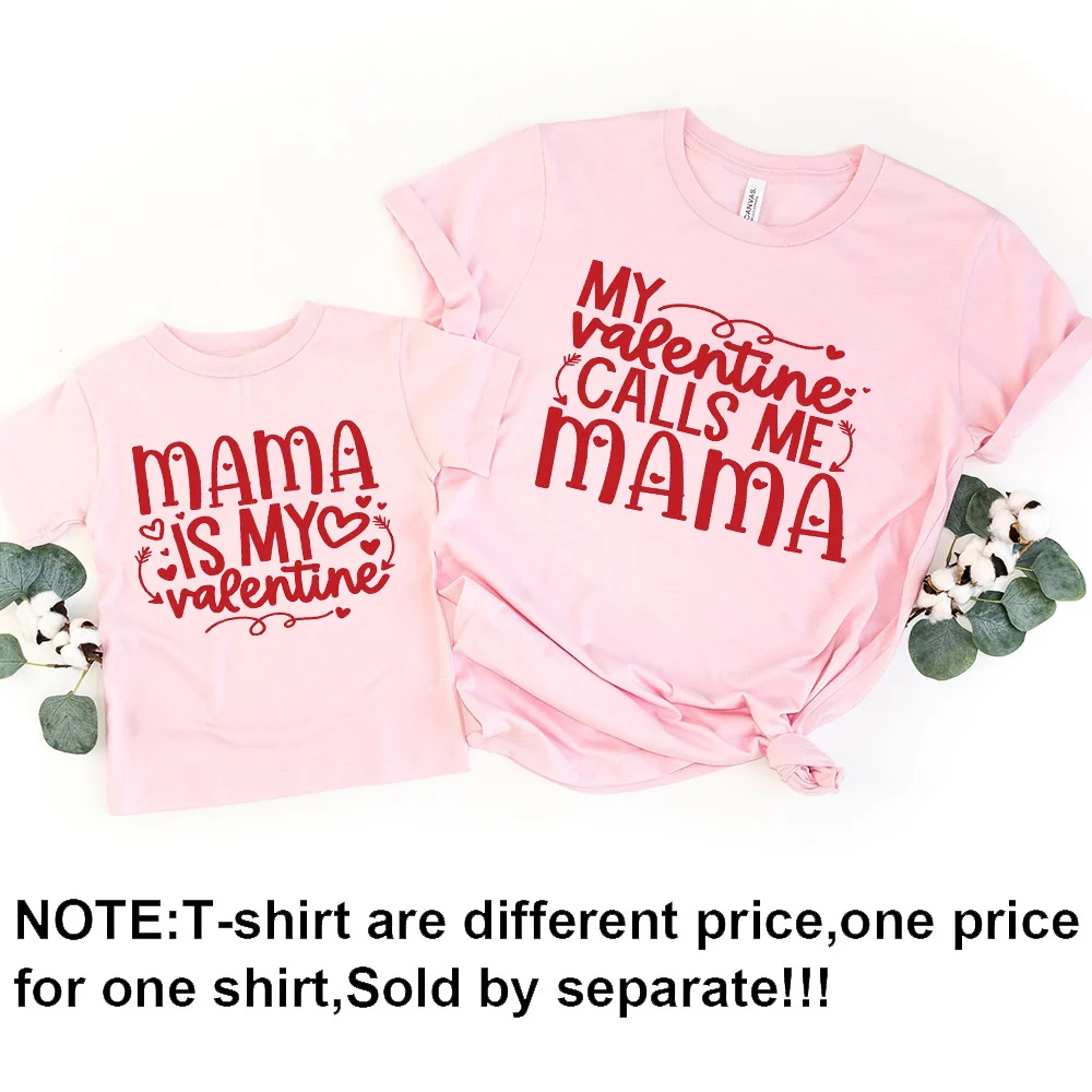Trajes a juego de San Valentín para la familia, camiseta de My Valentine call Me Mama para mujer, camiseta de Mama Is My Valentine para niños, ropa familiar - imagen 4