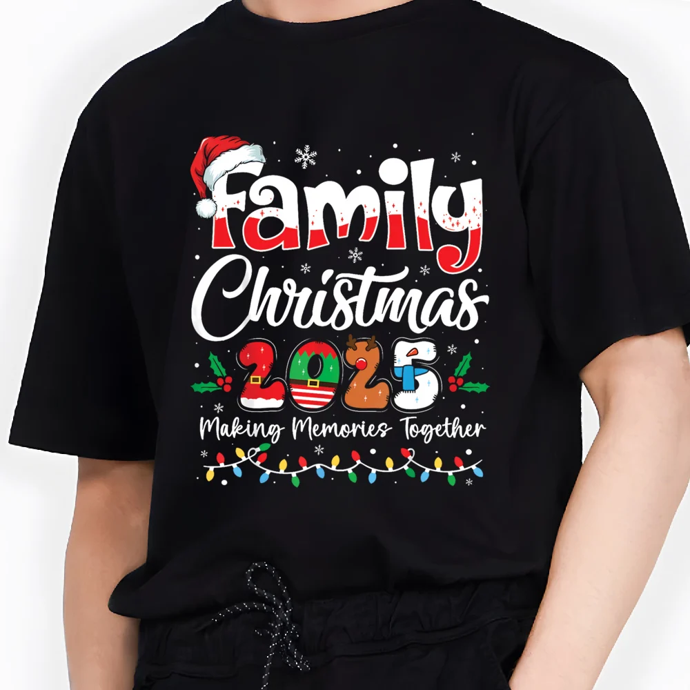 Familia Navidad 2025 estampado familia trajes a juego moda cómoda camiseta de manga corta traje día de Navidad ropa de vacaciones - imagen 4