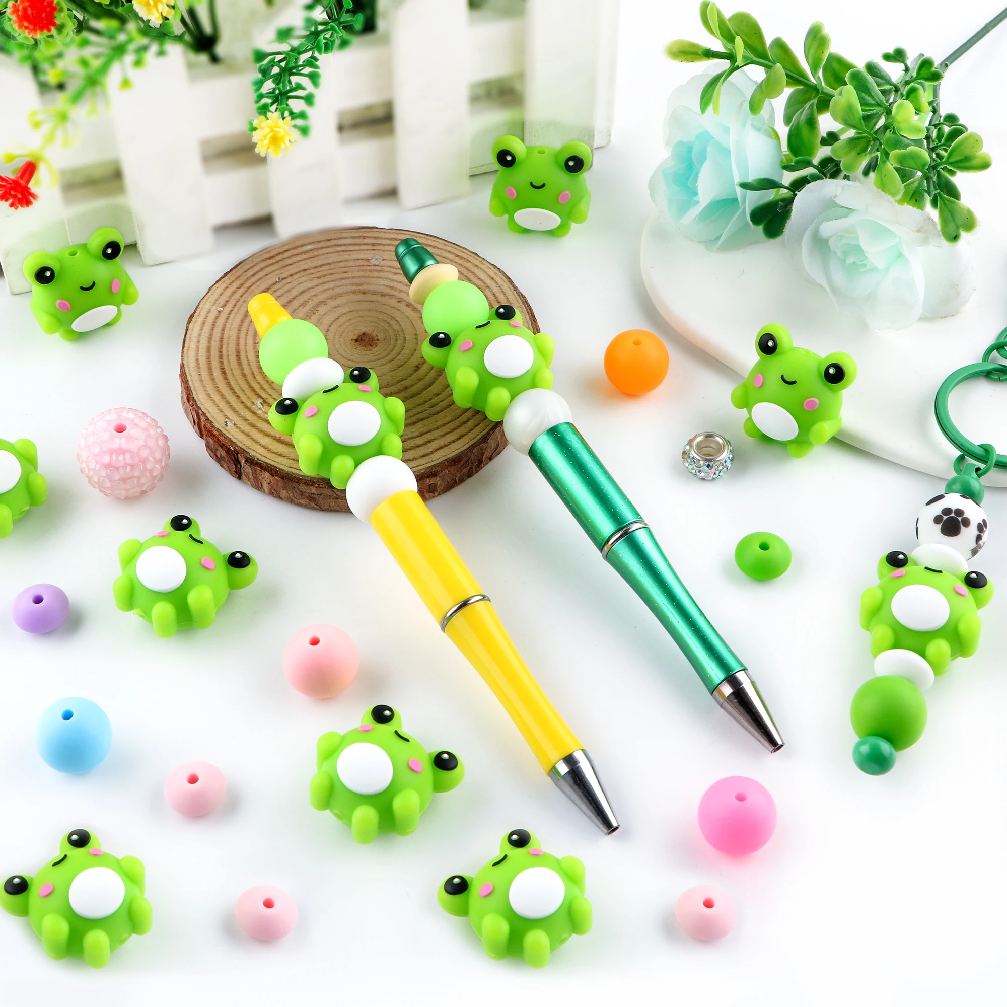 Sunrony, 5/10 Uds., modelo estereoscópico, cuentas de animales de enfoque de silicona para fabricación de joyería, pulseras DIY, accesorios de llavero de joyería - imagen 2