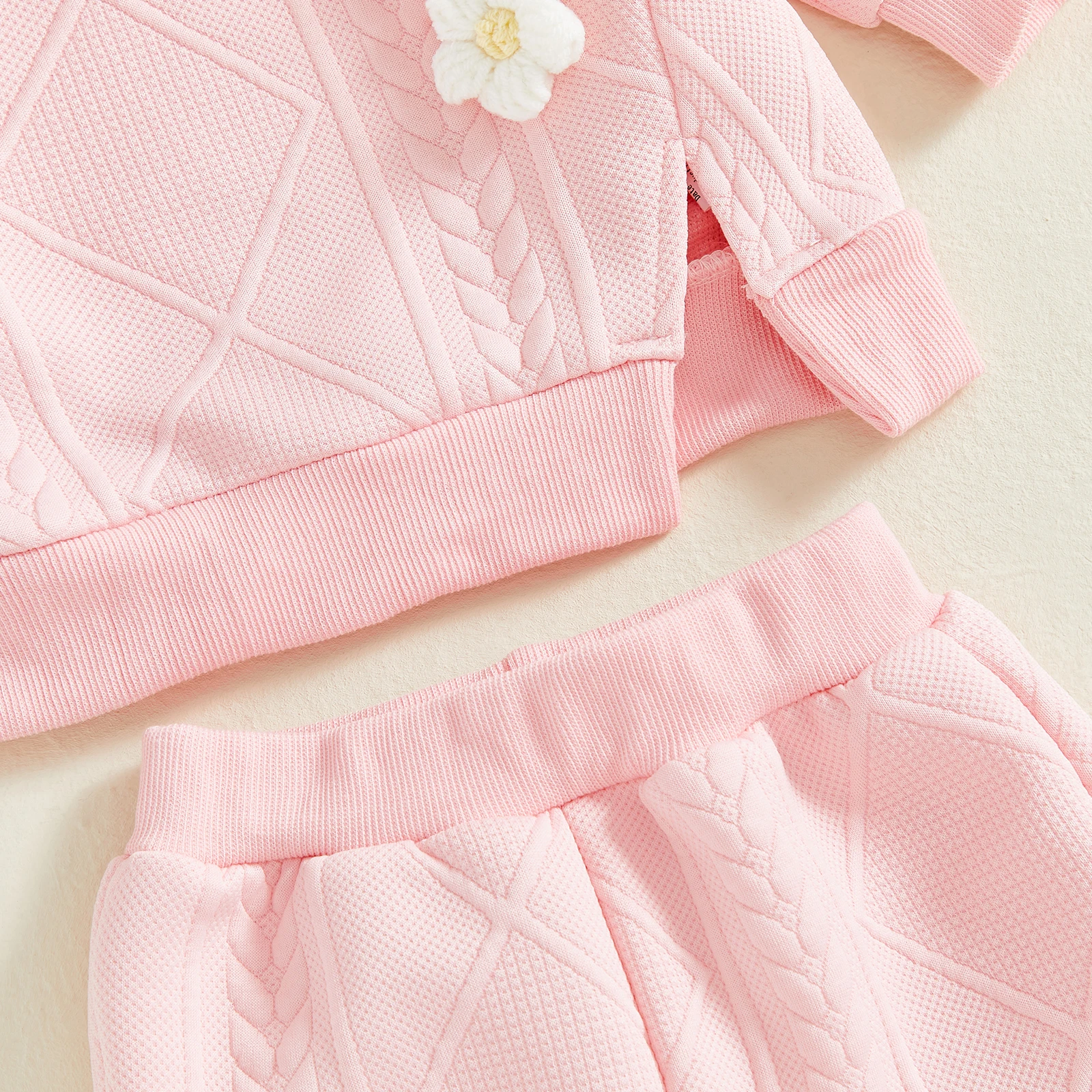 Conjunto de 2 piezas de trajes de otoño para niña de 0 a 3 años, Tops divididos con flores en 3D de manga larga y pantalones de cintura elástica, ropa para niños pequeños - imagen 5