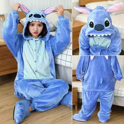 Nuevo Mono de invierno Disney Stitch para adultos, conjunto de ropa de descanso para hombres y mujeres, mono integrado de dibujos animados con capucha para Halloween y Navidad