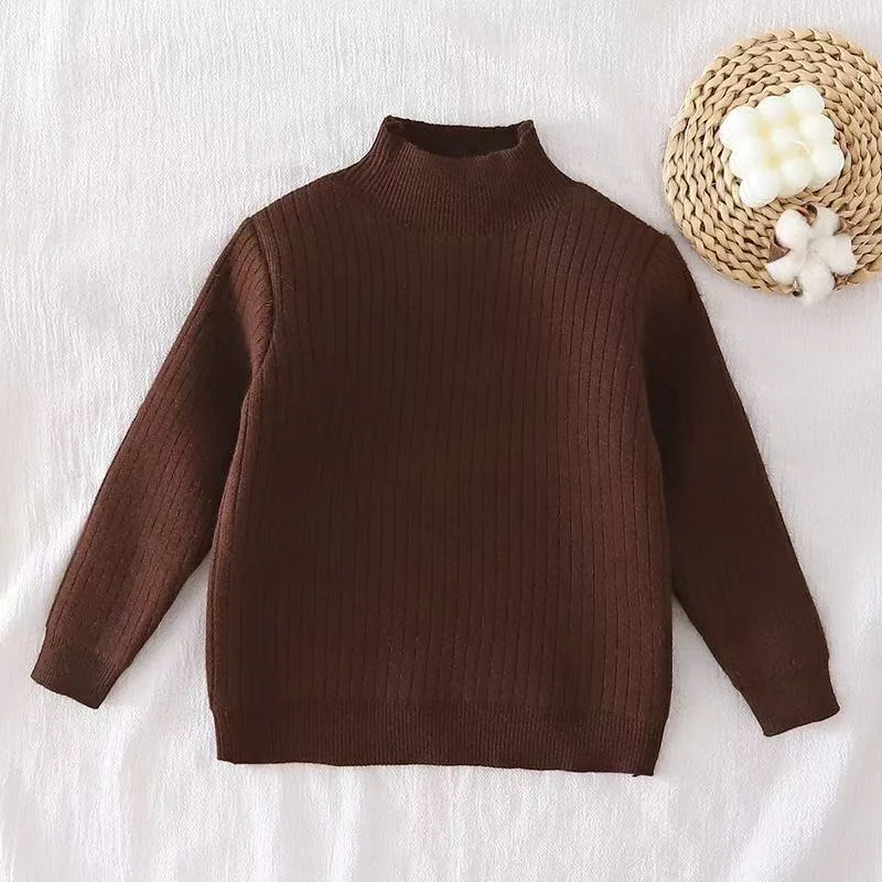 2025 Otoño/Invierno suéter de cuello alto Unisex para niños, forro polar grueso de estilo coreano, capa Base de Color sólido cálida y versátil - imagen 2