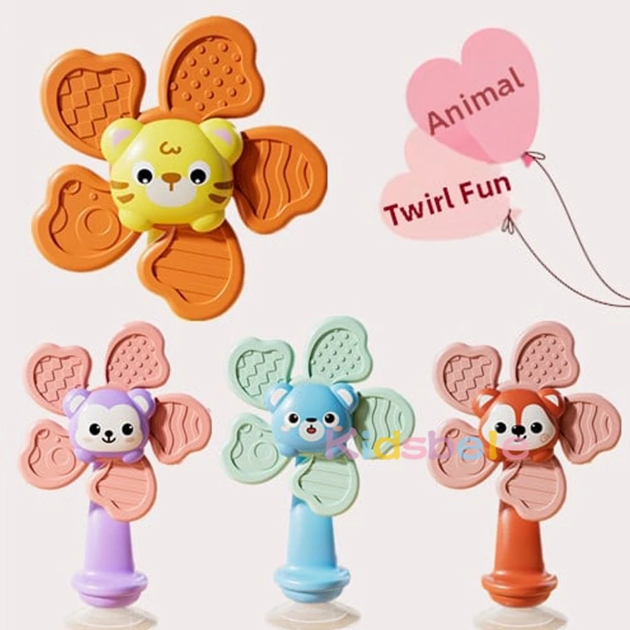 Juguete giratorio de animales para bebé con sonajero giratorio sensorial con ventosa, juguete antiestrés de Aprendizaje Temprano Montessori para trona, coche y baño - imagen 2