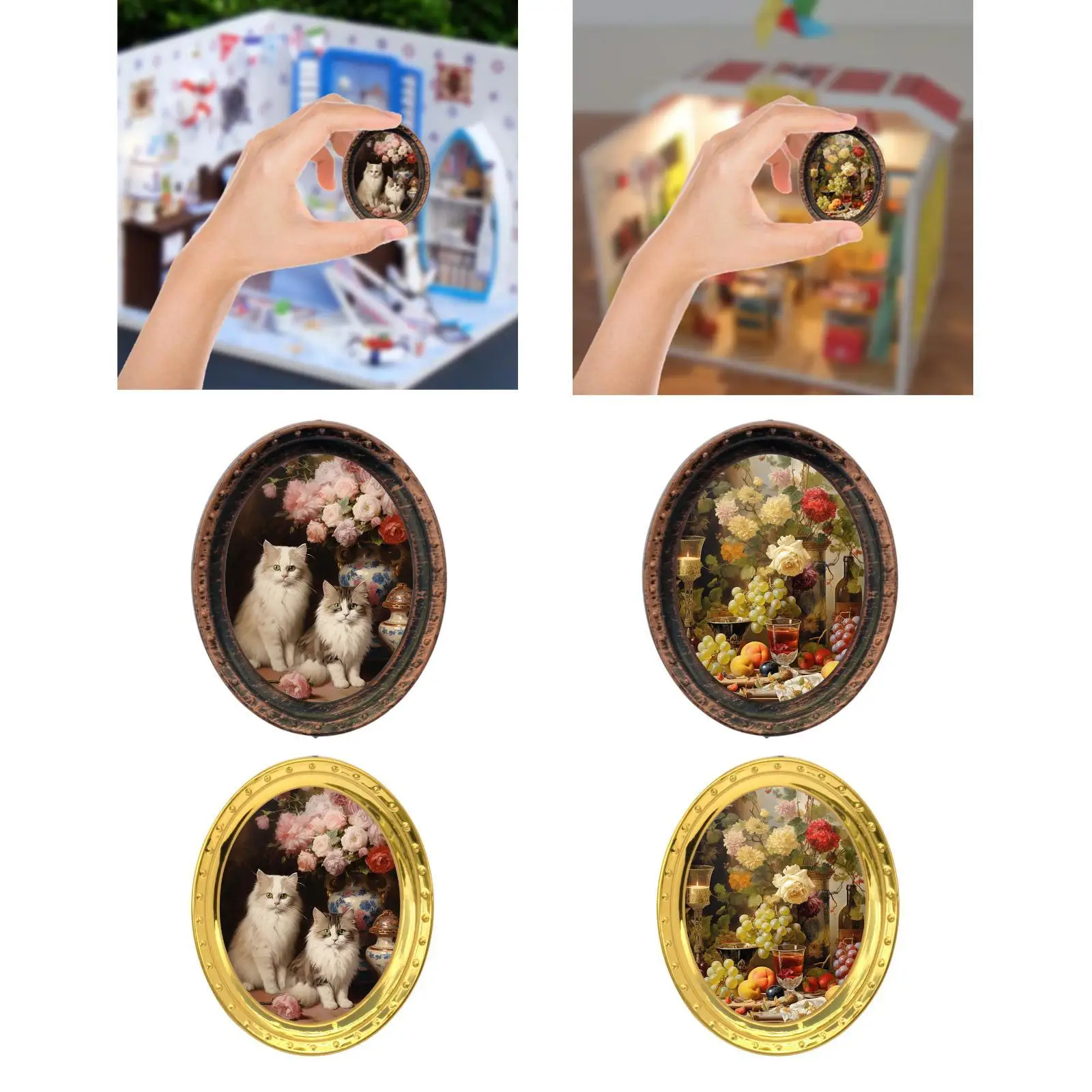 1/12 Dollhouse Picture Frame Printed Paintings Set Gift Wall Decor Crafts