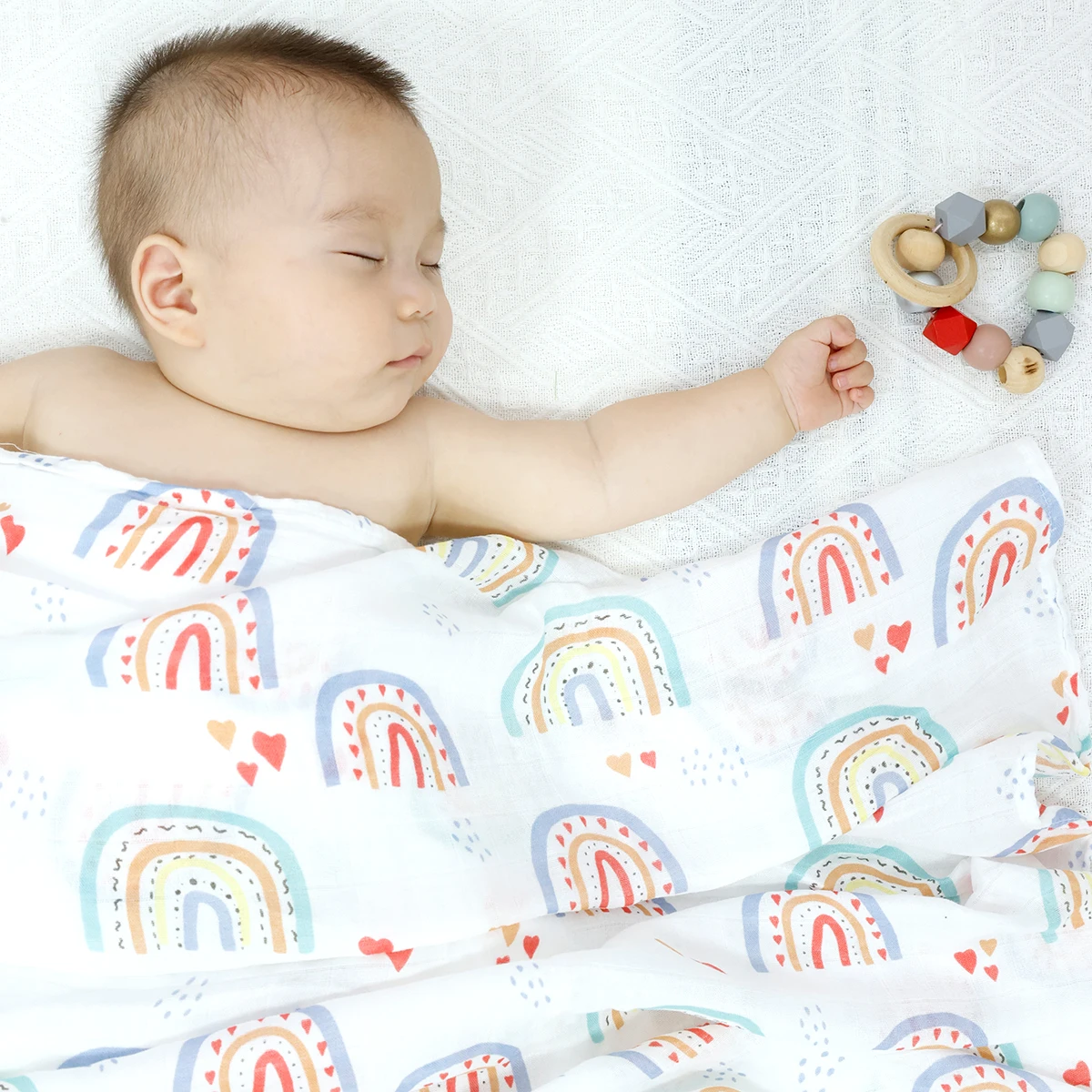 HappyFlute-Manta de muselina de algodón y bambú para bebé recién nacido, cubierta bonita para cochecito infantil, toalla de lactancia de 120x110CM - imagen 2