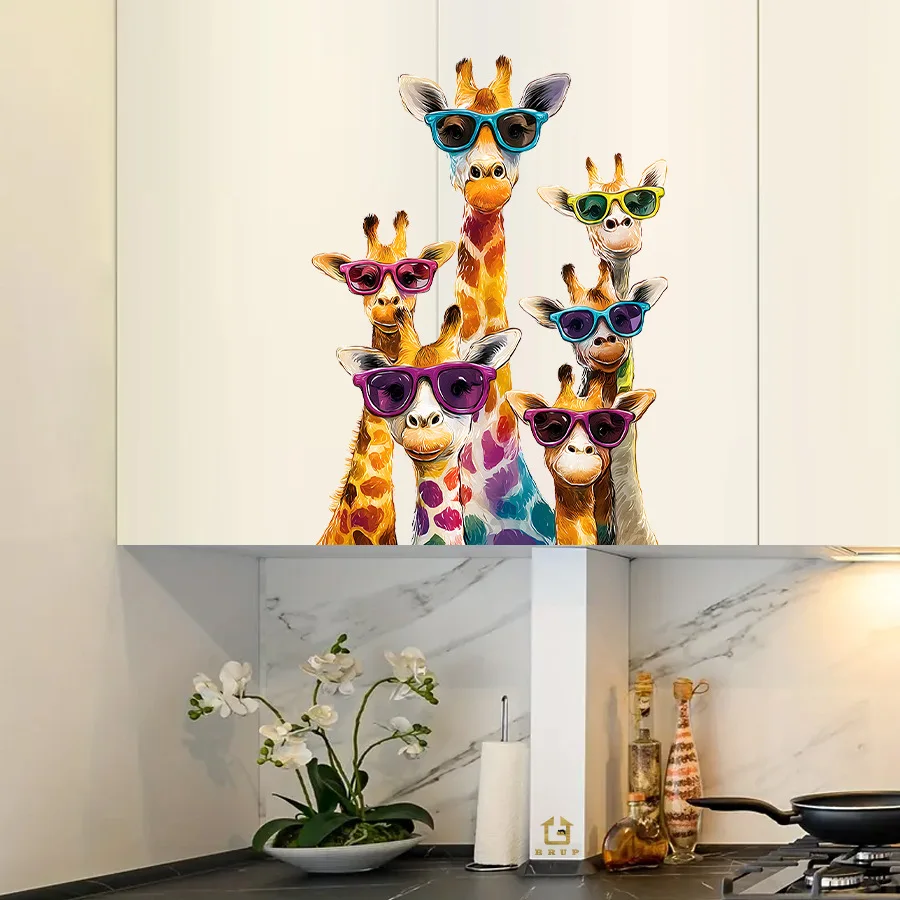 Gafas de sol, pegatinas de pared autoadhesivas de jirafa, gabinetes de dormitorio, ventanas de vidrio, pegatinas decorativas para ventanas - imagen 3