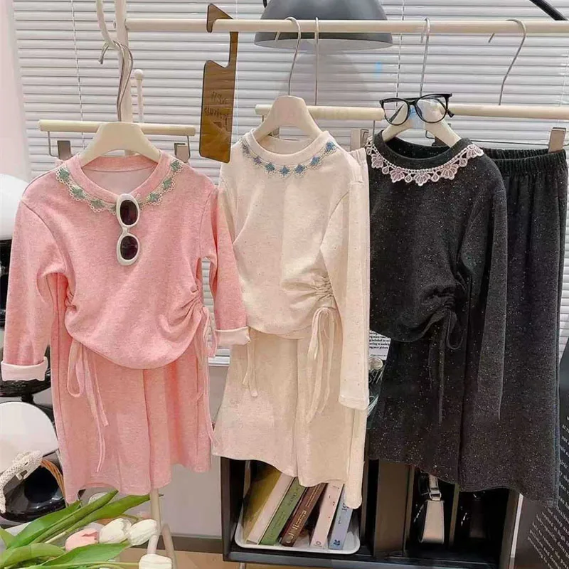 Conjunto otoño niña camisa manga larga pantalón cálido elegante - imagen 5