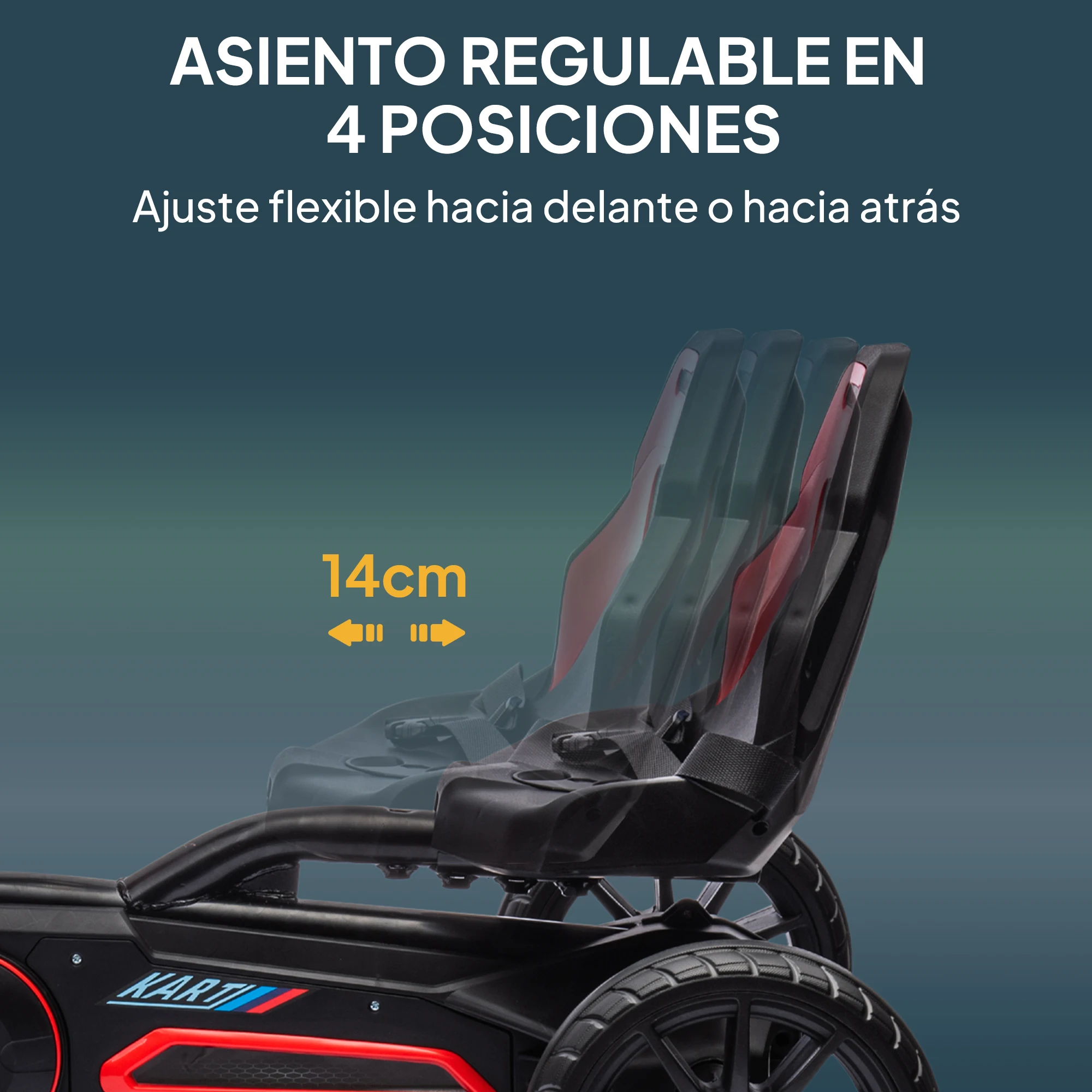 HOMCOM Kart Pedales Go Kart a Pedales para Niños de 3-8 Años con Asiento Ajustable en 4 Posiciones Freno de Mano y Ruedas de EVA Carga 30 kg Rojo - imagen 4