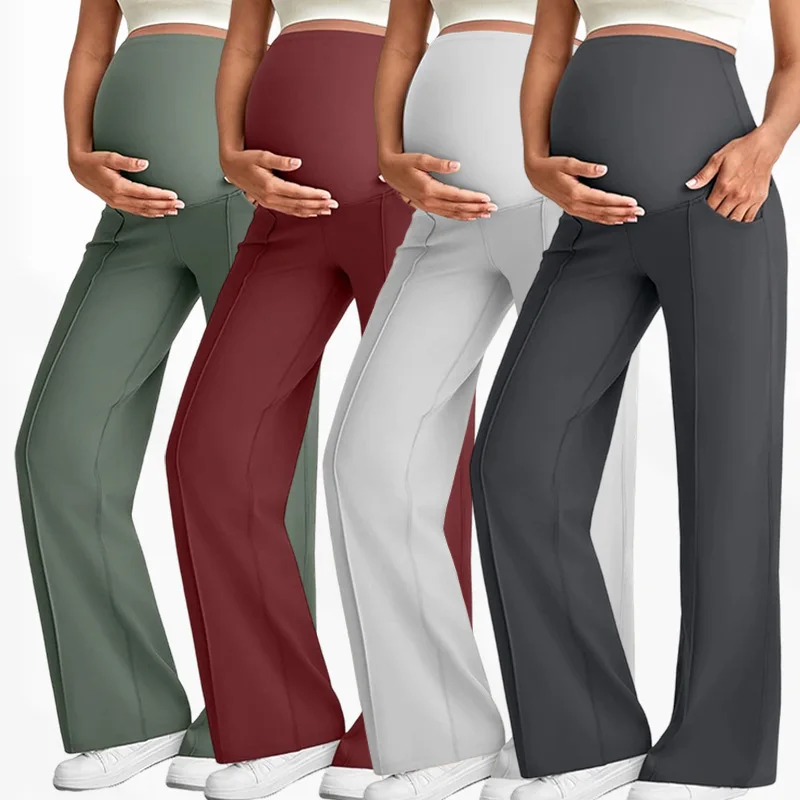 Pantalones de maternidad que apoyan el Abdomen, no apretan el vientre, piernas anchas, cintura alta, elasticidad, pantalones transpirables para mujeres embarazadas, otoño