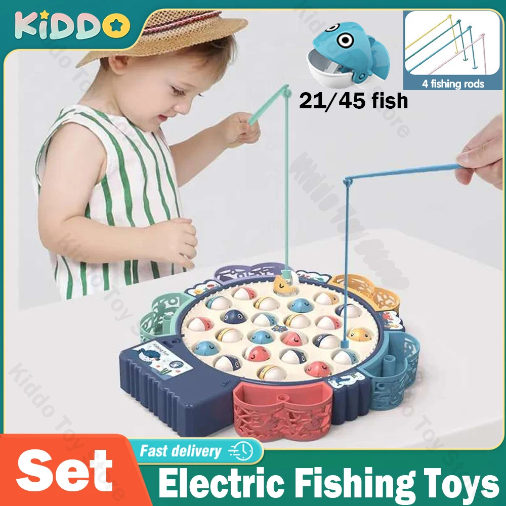 Juego de pesca para niños, juguete de pesca eléctrica con música, juego giratorio, caña de pescar, educación, regalos para padres e hijos - imagen 2