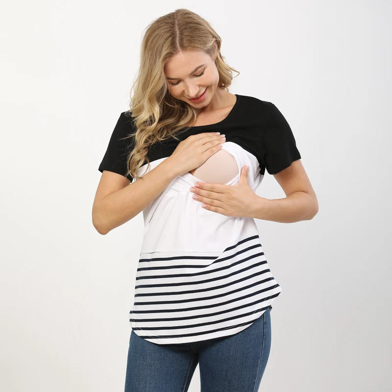 Camisetas de lactancia de talla grande, Tops de maternidad de verano, Camiseta corta de lactancia, ropa de embarazo y lactancia, camisetas para mujeres embarazadas
