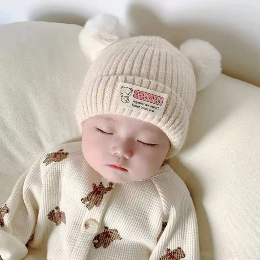 Nuevo Gorro tejido de Color sólido para bebé, gorro cálido suave con bola de felpa para niños de 0 a 3 años, gorro de invierno para niños y niñas - imagen 5