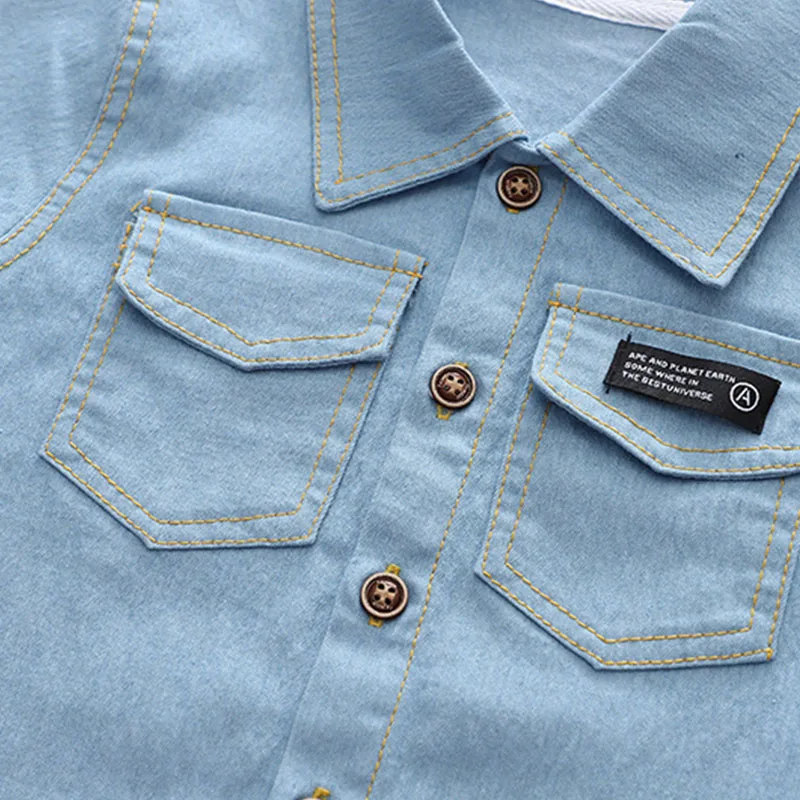 Conjunto de 2 piezas para niños, ropa de verano para bebés, moda coreana, pantalones vaqueros informales de manga corta, Tops azules + Pantalones cortos, trajes para niños pequeños B030 - imagen 5