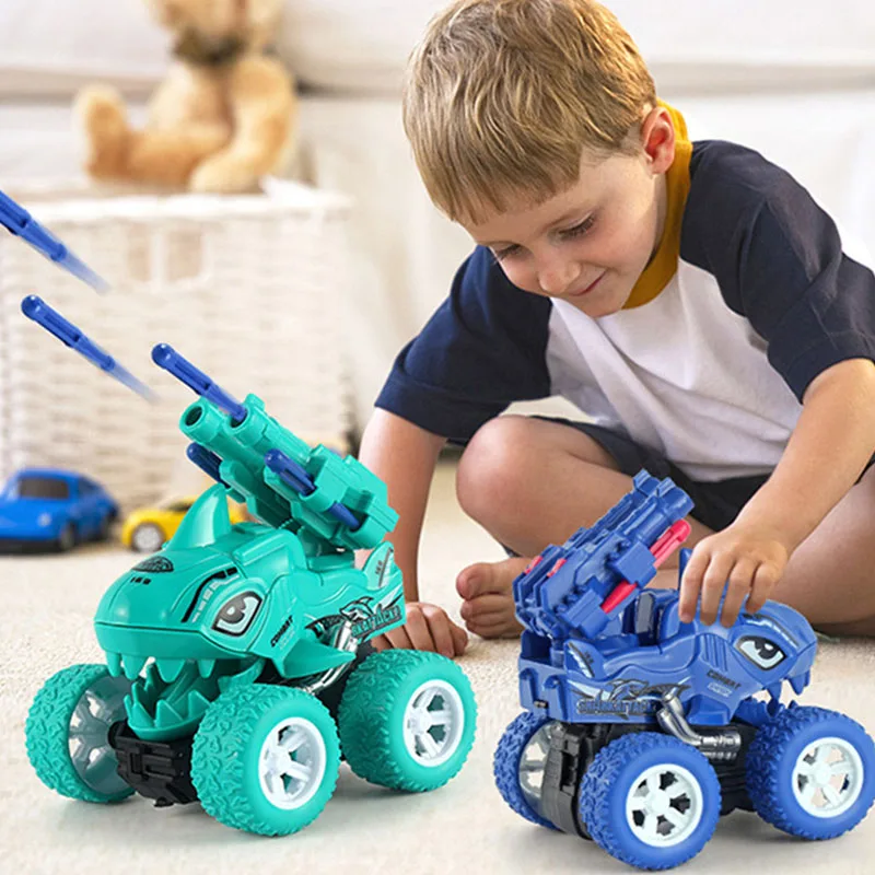 Coche de juguete de inercia de dinosaurio para bebé con lanzador de doble bala, juguete lanzador de inercia de tiburón bonito de dibujos animados, resistente, sin baterías, regalos para niños