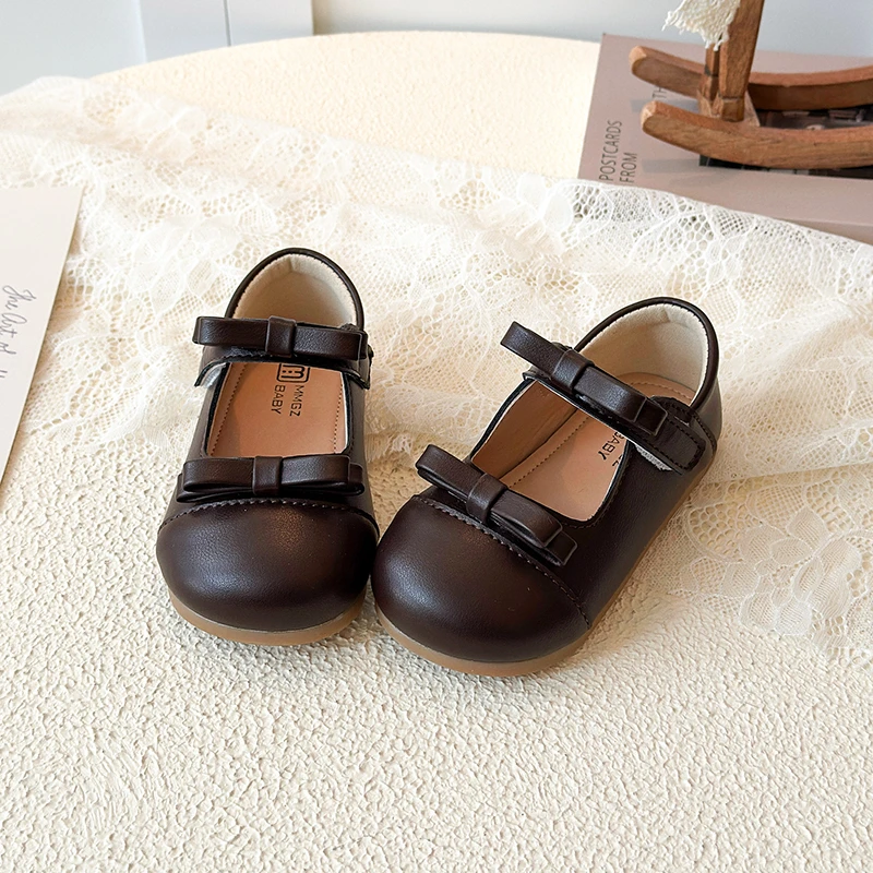 Zapatos princesa de cuero para niñas con lazo antideslizante - imagen 2