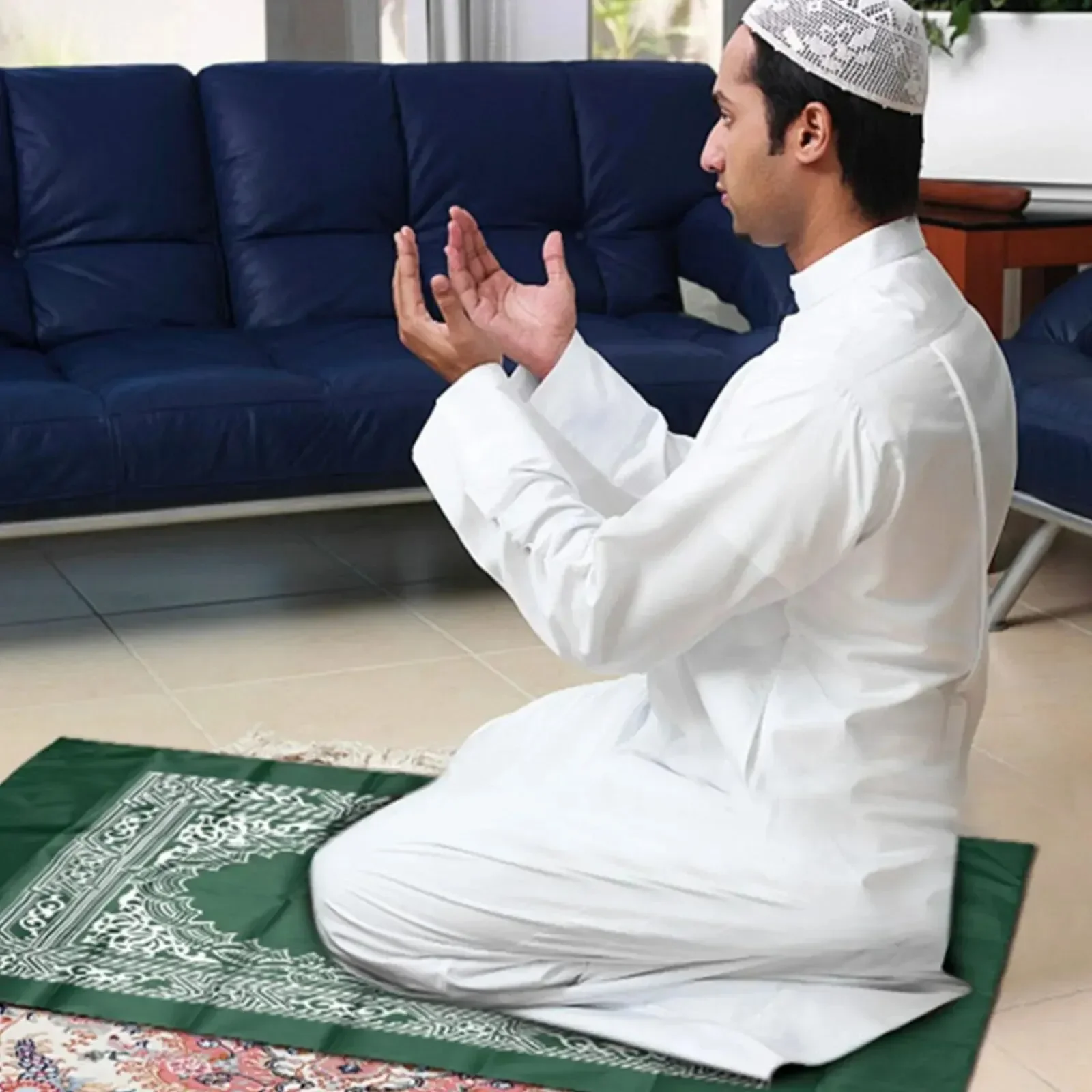 Alfombra de oración musulmana portátil, tapetes trenzados de gran tamaño, con estampado simple con brújula en bolsa, manta de viaje para el hogar, nuevo estilo de viaje, manta de oración - imagen 3