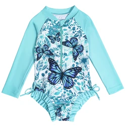 Traje de baño niña manga larga diseño mariposa una pieza secado rápido