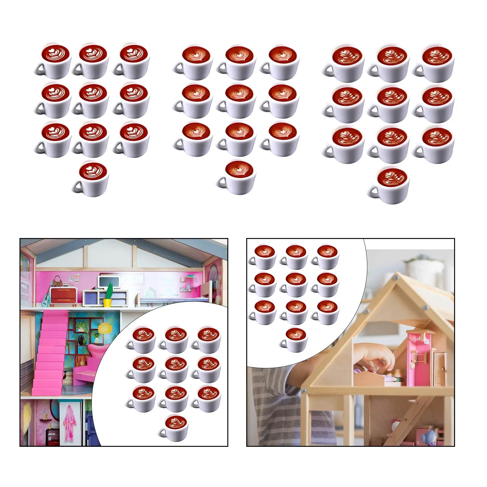 10x Dollhouse Coffee Simulated Latte Art DIY Food Toy Mini Kitchen Toy for Dining Room Kitchen Cafe Bar Dolls House Accessories