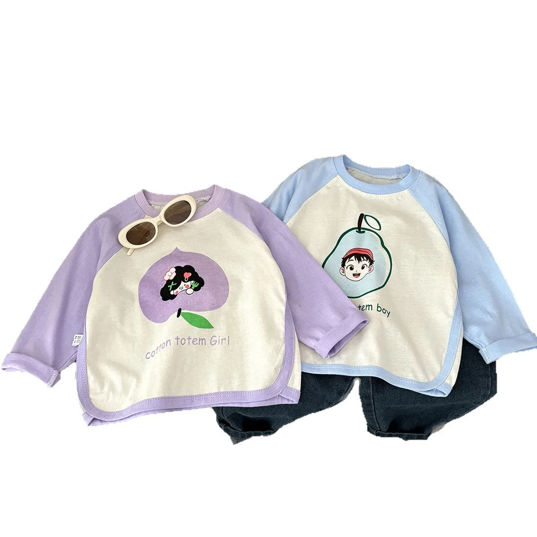 Primavera otoño nueva camiseta de manga larga para niños camisa básica de algodón versátil coreano de moda Tops estampados ropa Unisex para niños - imagen 5