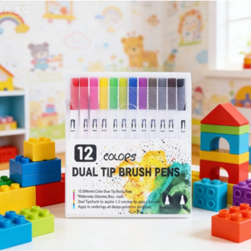 Rotuladores de pincel y punta fina de 12 colores: juego para colorear multiusos para dibujar en diario |   Regalo de Acción de Gracias de Navidad - imagen 2