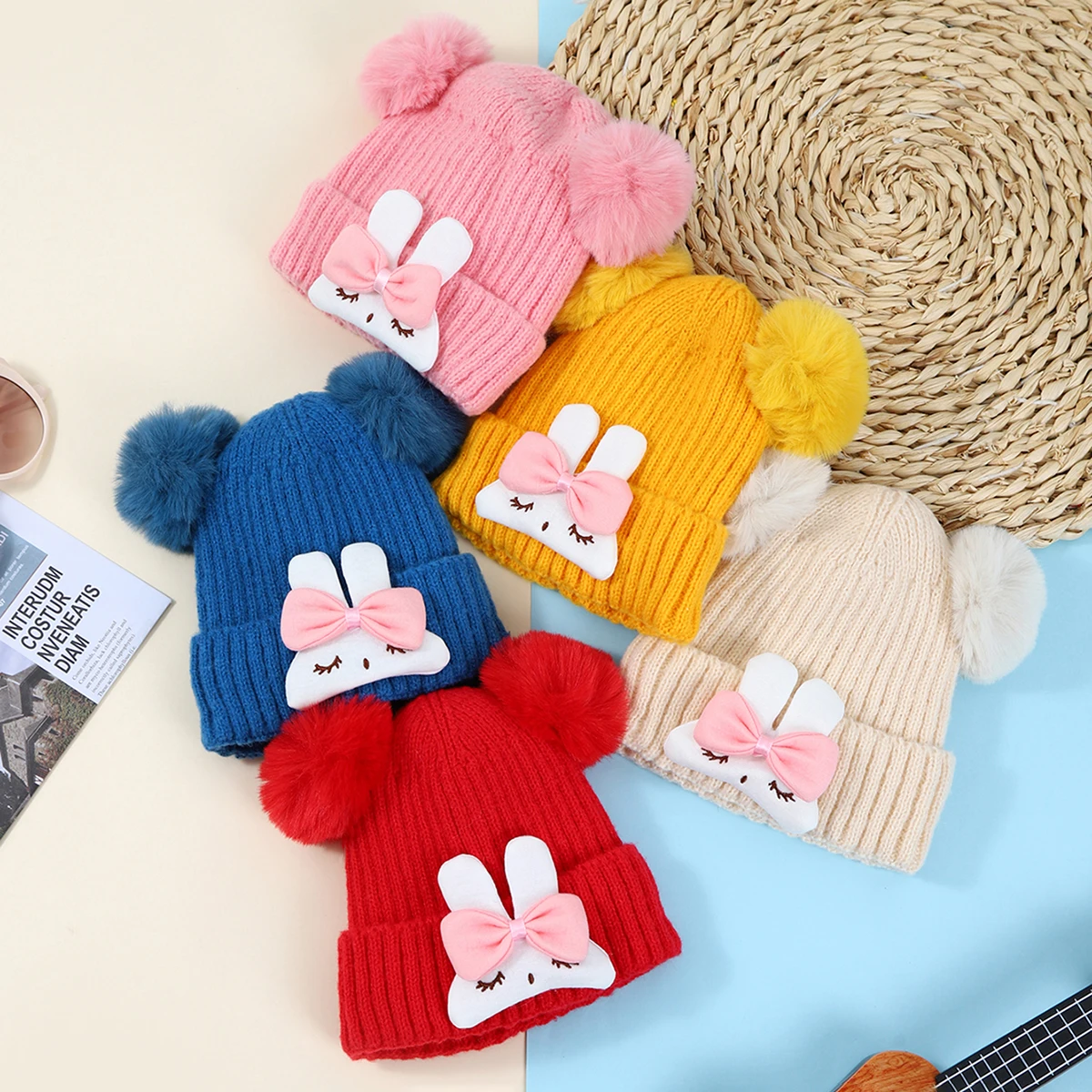 Gorro bebé con pompón cálido de punto para invierno - imagen 5